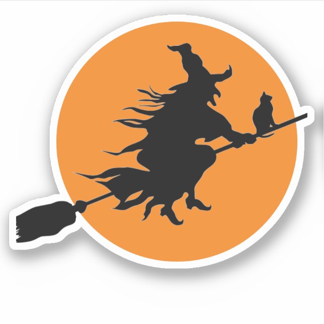 Witch on Broom with Cat silhouette and Moon (Front)