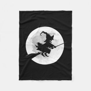 Witch on broom with full moon funny design for fleece blanket