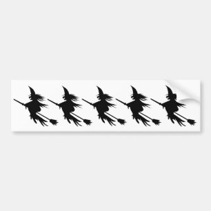 Witch on Broomstick   Halloween Black White Bumper Sticker
