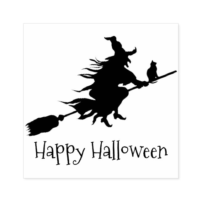 Witch on Broomstick Halloween Design Wooden Stamp (Imprint)
