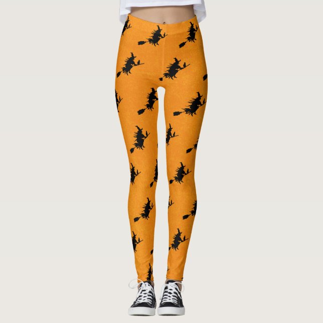 Witch on Broomstick Halloween Leggings (Front)