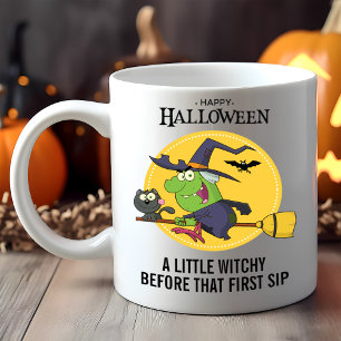 Witch on Broomstick Halloween Mug