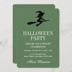 Witch On Broomstick, Halloween Party Invitation