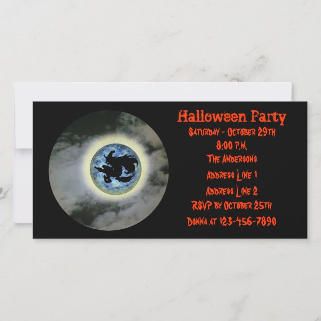 Witch On Broomstick Halloween Party Invite (Front)