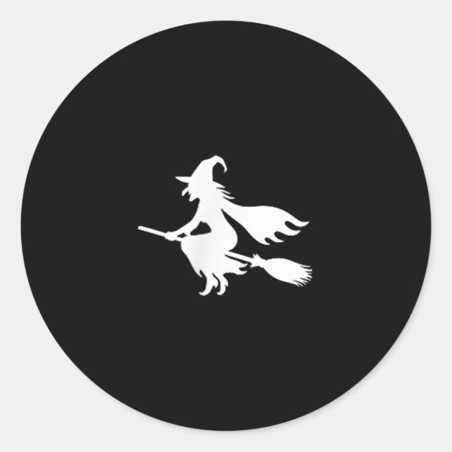 Witch On Broomstick Halloween Subtle Minimal Funny Classic Round Sticker (Front)