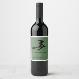 Witch on Broomstick, Halloween Wine Label