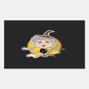 Witch On Broomstick Rectangular Sticker