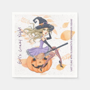 Witch on pumpkin Halloween bachelorette party Napkin