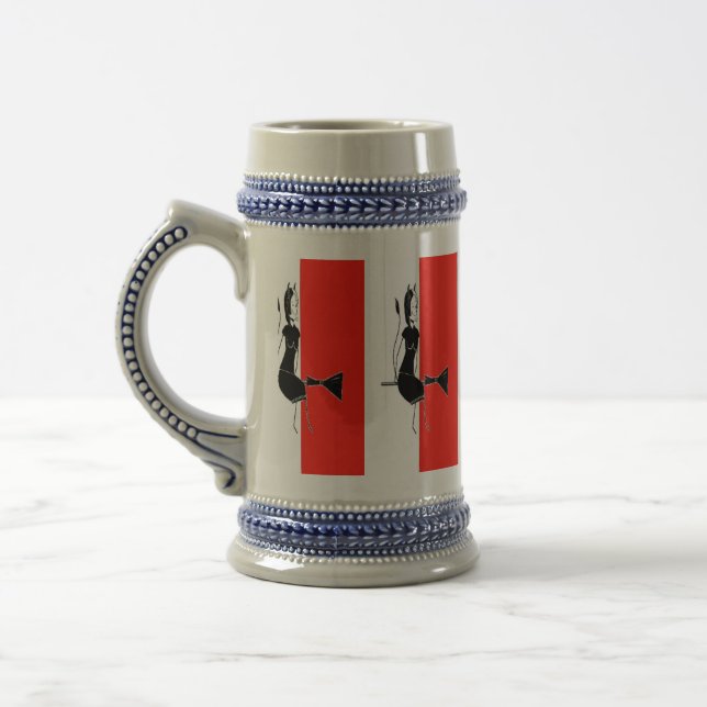 Witch on red and white stripes beer stein (Left)