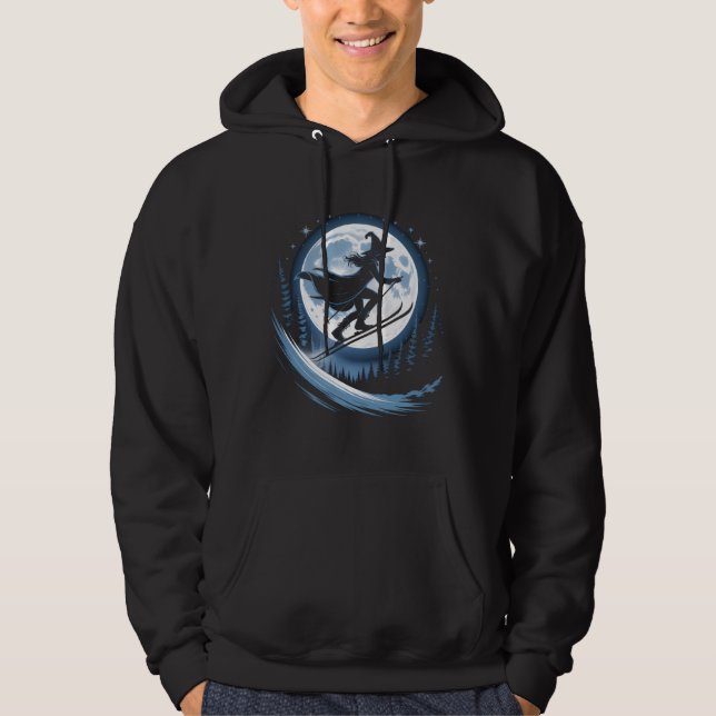 Witch on Skis Under Full Moon Hoodie (Front)