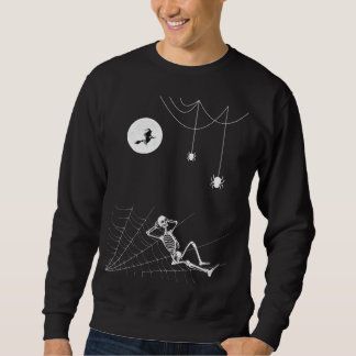 Witch on the moon with spiders and skeleton  sweatshirt