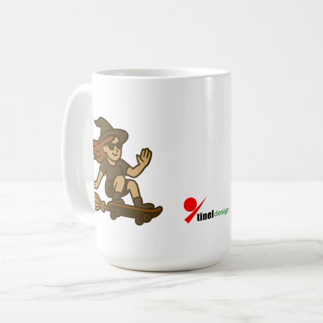 “Witch on Wheels – Broom Skate Style Coffee Mug (Front Left)