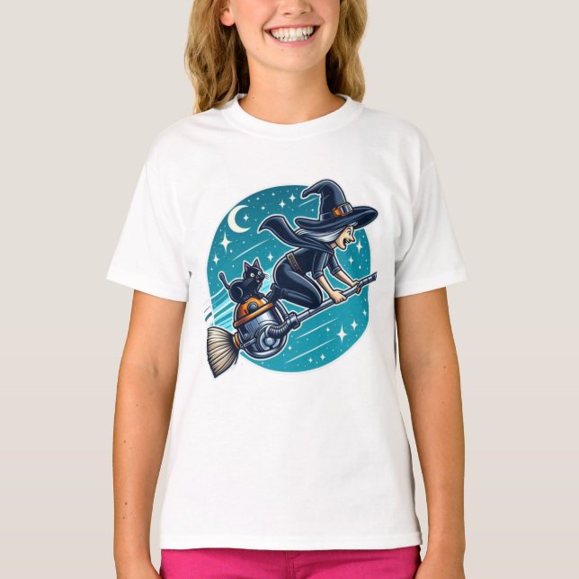 Witch on Wheels: Halloween Magic with a Modern  T-Shirt (Front)