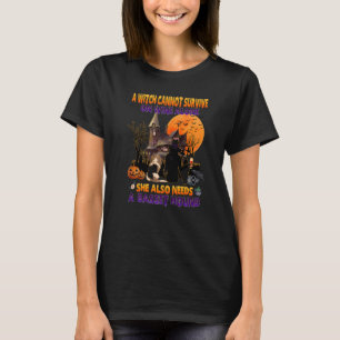 Witch On Wine She Needs A Basset Hound Dog Hallowe T-Shirt
