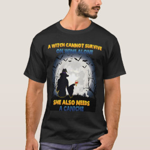 Witch On Wine She Needs A Caniche Halloween Idea F T-Shirt