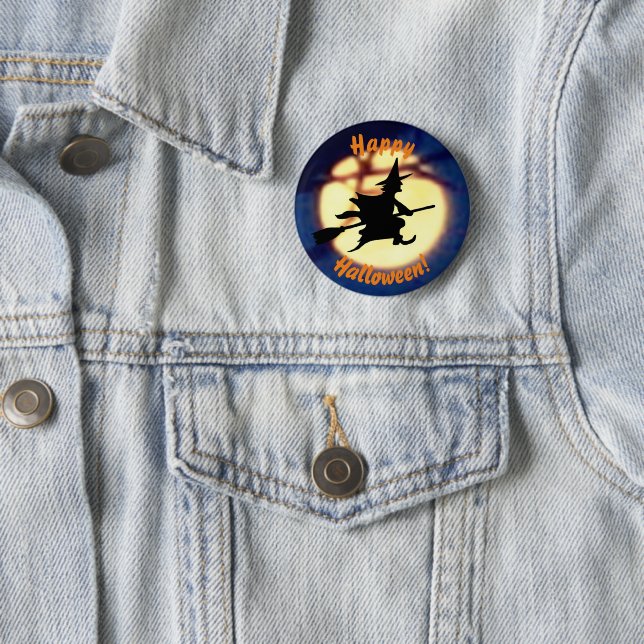 Witch Over Moon Halloween Button (In Situ)