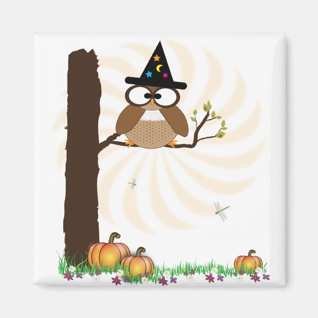 Witch Owl Halloween Magnet (Front)
