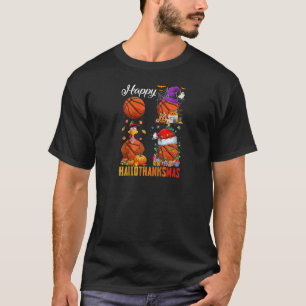 Witch Pilgrim Santa Basketball Balls Happy HalloTh T-Shirt