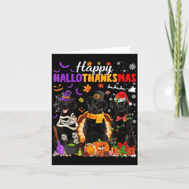Witch Pilgrim Turkey Santa Black Labrador Dog Card (Front)