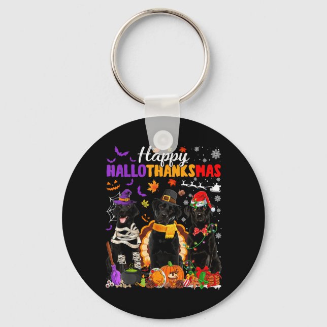 Witch Pilgrim Turkey Santa Black Labrador Dog Key Ring (Front)