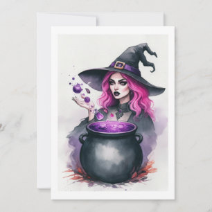 witch pink hair invitation