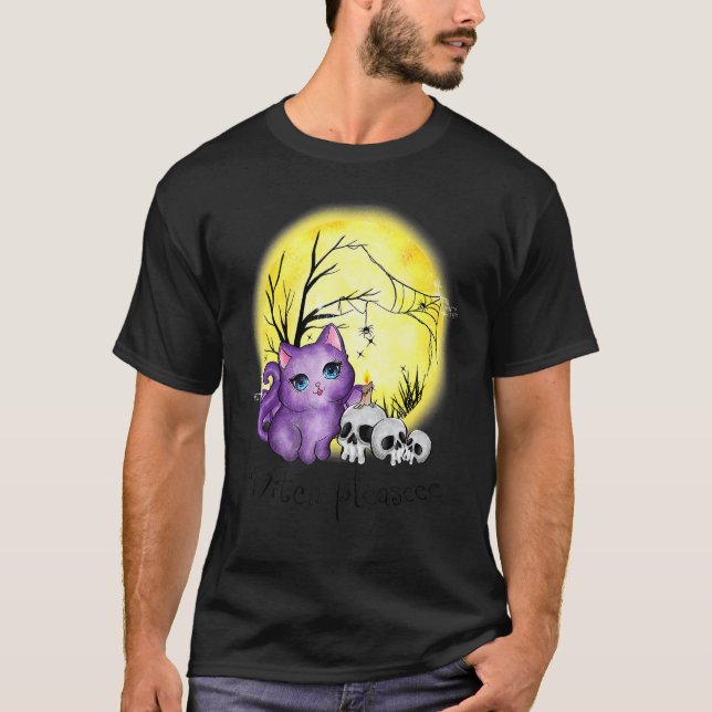Witch Please Cute Cat With Spiderweb And Skulls Ha T-Shirt (Front)