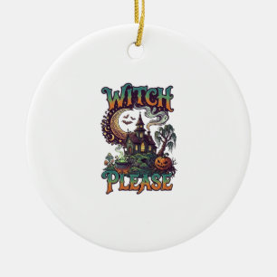 Witch Please Haunted House Crescent Moon Cauldron  Ceramic Tree Decoration