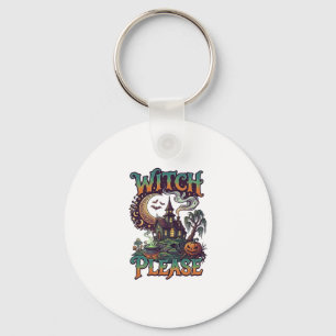Witch Please Haunted House Crescent Moon Cauldron Key Ring