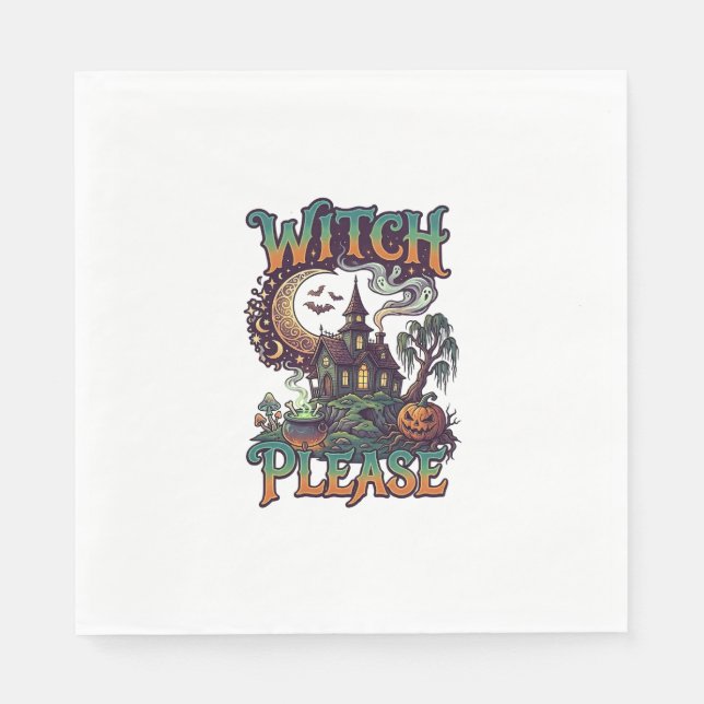 Witch Please Haunted House Crescent Moon Cauldron  Napkin (Front)