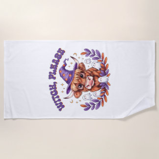 Witch Please Highland Cow Halloween Beach Towel