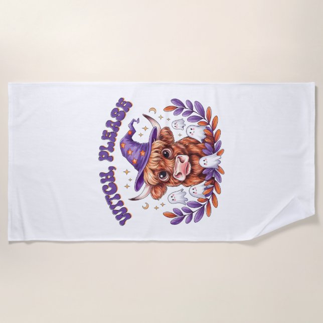 Witch Please Highland Cow Halloween Beach Towel (Front)