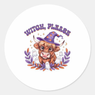 Witch Please Highland Cow Halloween Classic Round Sticker