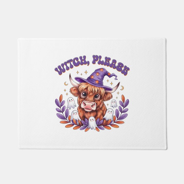 Witch Please Highland Cow Halloween Doormat (Front)
