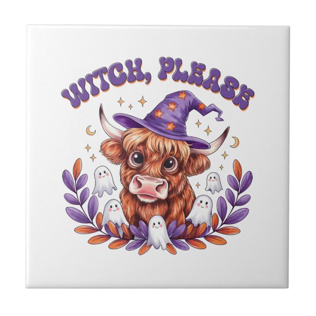 Witch Please Highland Cow Halloween Tile (Front)