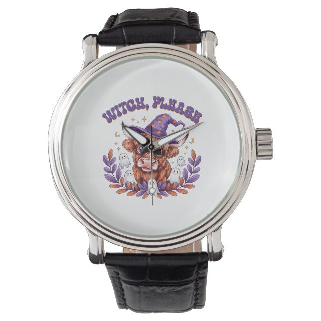 Witch Please Highland Cow Halloween Watch (Front)