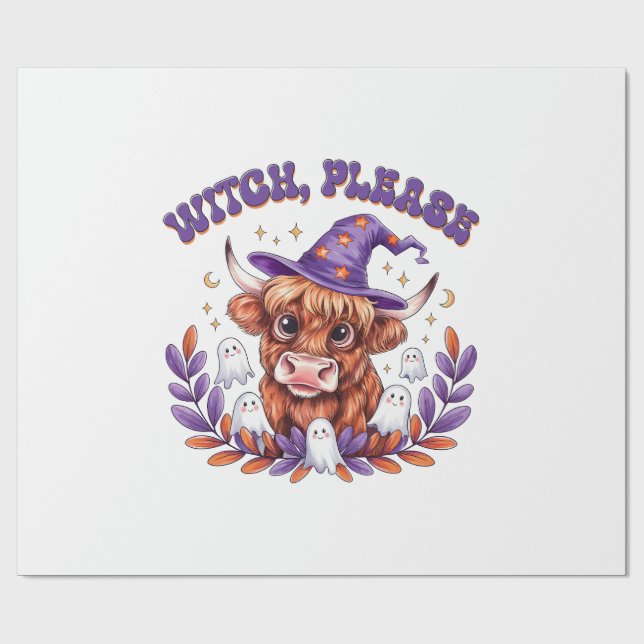 Witch Please Highland Cow Halloween Wrapping Paper (Flat)