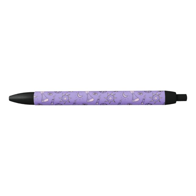 Witch Potions Purple Alchemy Pattern Halloween Black Ink Pen (Front)