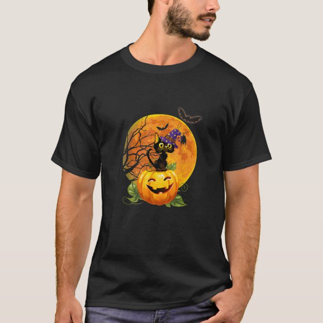Witch Pumpkin Black Cat Halloween Spooky Season Wi T-Shirt (Front)
