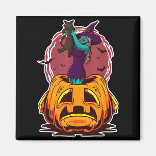 Witch Pumpkin Black Cat Y Spooky Sorcerer Magnet