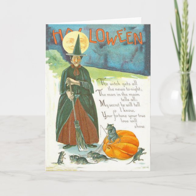 Witch Pumpkin Broom Man In The Moon Mouse Card (Front)