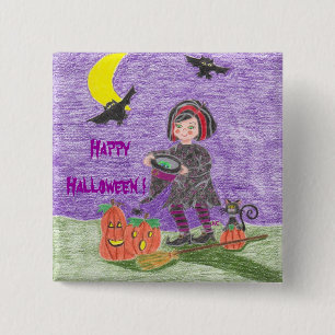Witch Purple Halloween Button