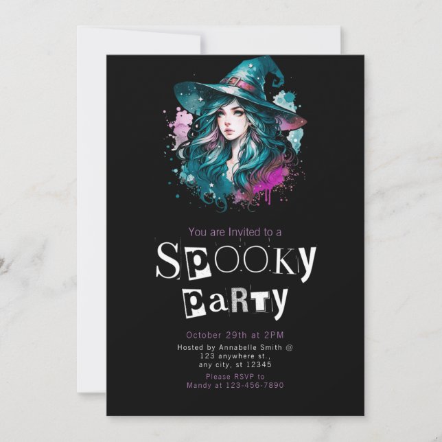 Witch Rainbow Modern Minimalist Halloween Invitation (Front)