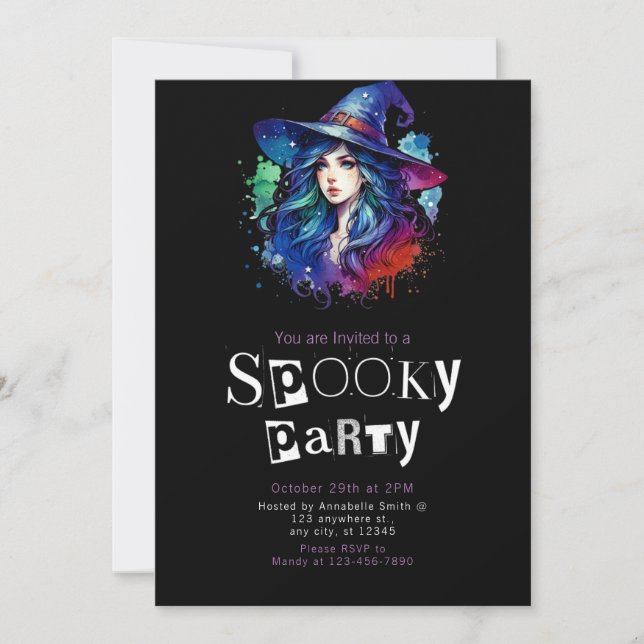 Witch Rainbow Modern Minimalist Halloween Party Invitation (Front)