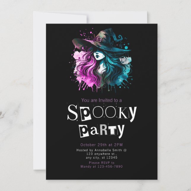 Witch Rainbow Modern Minimalist Halloween Party Invitation (Front)