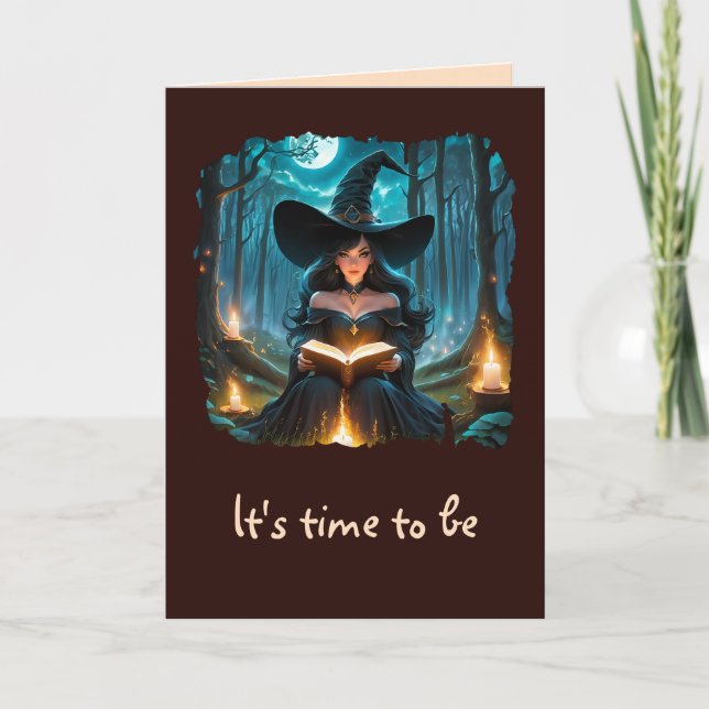 Witch reading a Book - Wicca Halloween 2 Card (Front)