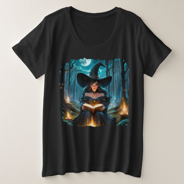 Witch reading a Book - Wicca Halloween 2 Plus Size T-Shirt (Design Front)
