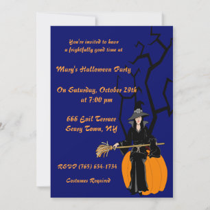 Witch Resting On A Pumpkin Party Invitation