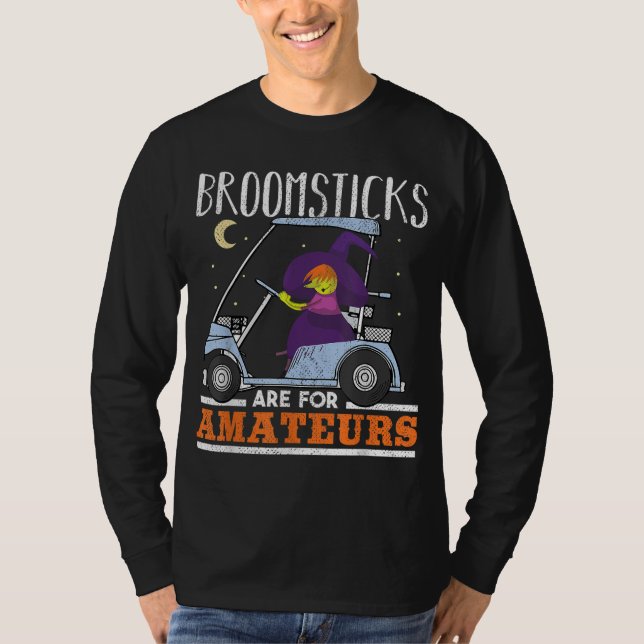 Witch Riding a Golf Cart Funny Halloween T-Shirt (Front)