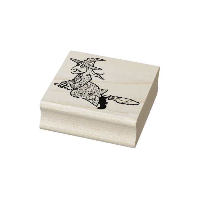 Witch riding broom 2 illustration art stamp (Stamp)