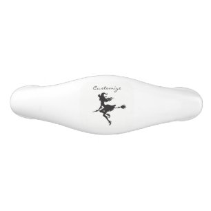 Witch Riding Broom Halloween Thunder_Cove Ceramic Drawer Pull